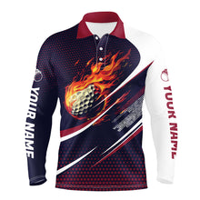 Load image into Gallery viewer, Navy and pink pattern Flame Golf ball custom Mens golf polo shirts, men's golf outfits NQS8170