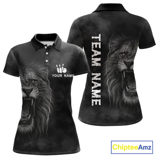 Lightning Thunder Smoke Lion Bowling Polo, 1/4 Zip Shirts For Women Custom Lion Team Bowling Jerseys NQS11162