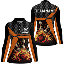 Load image into Gallery viewer, Flame Bowling polo, Quarter zip Shirts for women Custom team Bowling jerseys, bowling gifts | Orange NQS7971