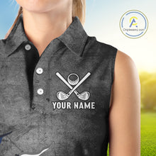 Load image into Gallery viewer, Gray Grunge Texas Flag Women's Sleeveless Polo Shirt Custom patriotic Golf attire for ladies NQS10580