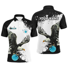 Load image into Gallery viewer, Black and white Mens bowling polo shirts Custom Eagle Team bowling shirts, gift for bowlers | Blue NQS7404