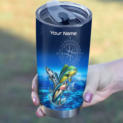 Personalized Mahi Mahi, Wahoo, Tuna Blue Fishing offshore Tumbler Cup custom name gift for fisherman NQS9923