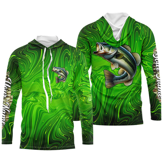 Bass fishing green camo customize name performance long sleeves Fishing shirts for men, women, kid NQS6061