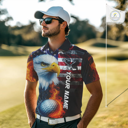 Smoke American Flag Eagle Fire and water Golf polo shirt for Men Custom patriotic Team Mens golf top NQS10354