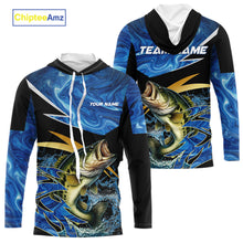 Load image into Gallery viewer, Largemouth Bass fishing Blue Camo Custom sun protection Bass fishing jerseys, Bass fishing apparel NQS9932