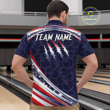 Load image into Gallery viewer, American Flag Camo Bowling Shirts For Men Custom patriotic Bowling Team Polo, 1/4 zip Jerseys | Navy NQS11180