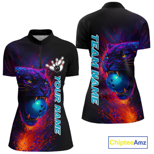 Colorful Panther Bowling Jerseys Bowling Shirt for Women Custom Bowling Team shirts for bowlers NQS11186