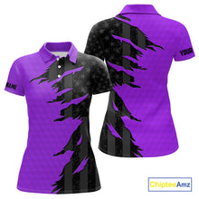 Load image into Gallery viewer, Personalized Women golf polo shirt custom purple golf ball black American flag ladies golf apparel NQS10071