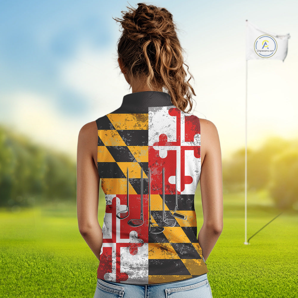 Maryland Flag Golf Clubs sleeveless polo shirt Custom patriotic golf top, personalized golf gifts NQS10382