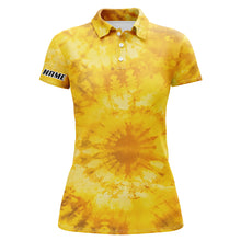 Load image into Gallery viewer, Womens golf polo shirts with yellow tie dye pattern custom pattern golf shirt for women, golf tops NQS5643