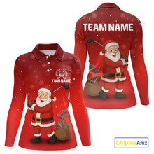 Load image into Gallery viewer, Funny Santa Golf Red Christmas snowflake pattern Women's Golf Polo shirts Custom Xmas Golf Outfits NQS10993