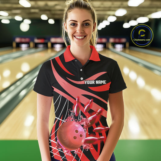 Red flame short-sleeve, long-sleeve bowling shirts for women Custom Team bowling outfit women NQS11393