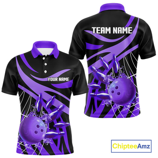 Purple flame bowling 1/4 zip, mens polo bowling shirts Custom Team bowling shirts for men NQS11395