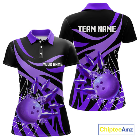 Purple flame short-sleeve, long-sleeve bowling shirts for women Custom Team bowling outfit women NQS11395