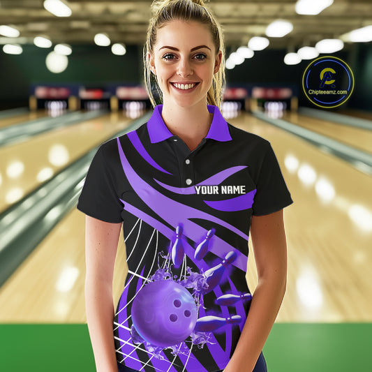 Purple flame short-sleeve, long-sleeve bowling shirts for women Custom Team bowling outfit women NQS11395