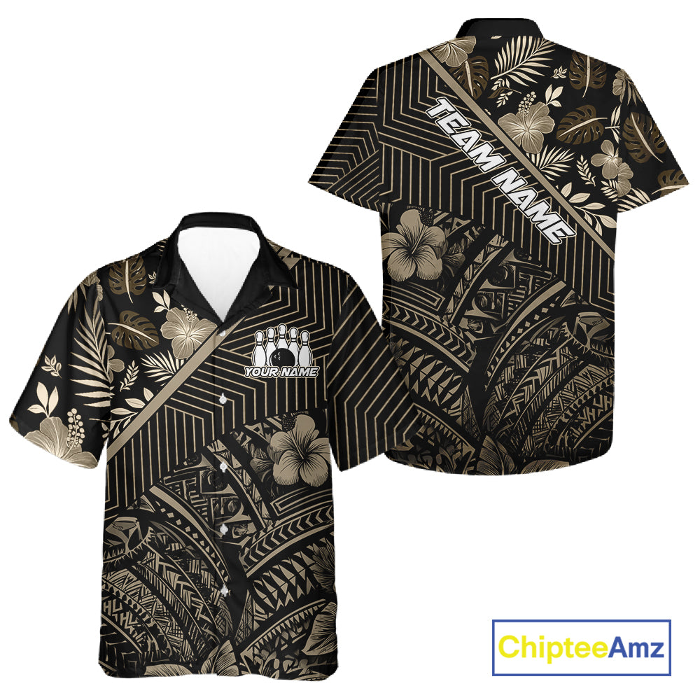 Black tribal pattern Bowling Hawaiian Shirts Custom Team Bowling Jerseys NQS11389