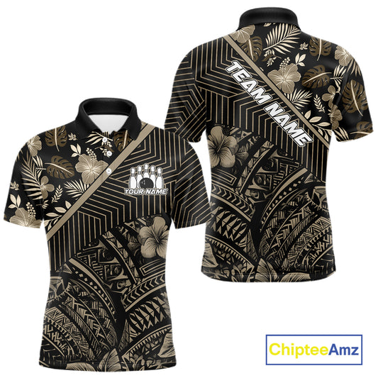 Black tribal pattern Bowling Polo, 1/4 zip Shirts For Men Custom Team Bowling Jerseys NQS11389