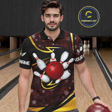 Load image into Gallery viewer, Red Christmas Plaid pattern snowflake Black and Gold Men's Bowling shirts Custom Xmas Bowling Gifts NQS10997
