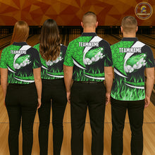 Load image into Gallery viewer, Green Flame Bowling Camo Bowling Polo, Quarter Zip Shirts For Men Custom Bowling Team Bowler Jerseys NQS11196