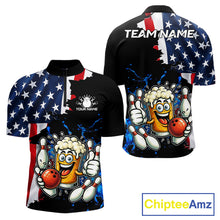 Load image into Gallery viewer, Funny Beer Bowling Shirts for Men Custom US Flag Patriotic Team Bowling Jerseys Uniforms NQS11602