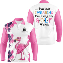Load image into Gallery viewer, Pink argyle pattern flamingo custom Mens golf polo shirts I'm not swearing, I'm using my golf words NQS7426