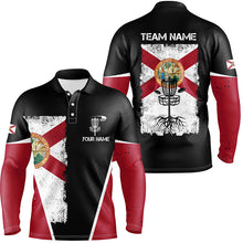 Load image into Gallery viewer, Black Mens Disc golf polo shirts vintage Florida flag patriot custom disc golf shirt for Men NQS7994