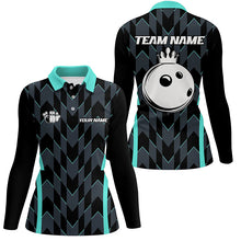 Load image into Gallery viewer, Bowling Polo, Quarter zip shirt for women custom camo bowling Team jersey, gift for bowler | Turquoise NQS8201