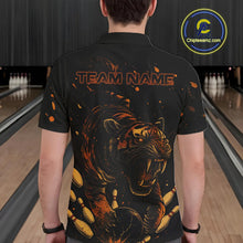 Load image into Gallery viewer, Personalized Black and Orange Tiger Bowling Team Polo, 1/4 Zip Shirts For Men, Tiger Bowling Jerseys NQS11203