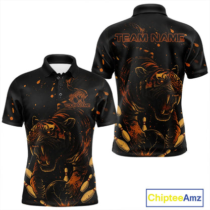 Personalized Black and Orange Tiger Bowling Team Polo, 1/4 Zip Shirts For Men, Tiger Bowling Jerseys NQS11203