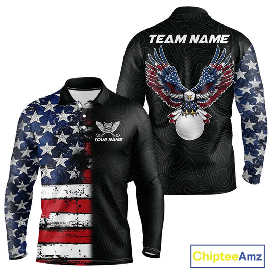 American Flag Eagle Mens Golf Polo Shirts Custom patriotic golf shirts for men, mens golf apparel NQS11407