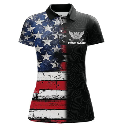 American Flag Eagle matching men and womens golf shirts  Custom patriotic couples golf apparel NQS11407