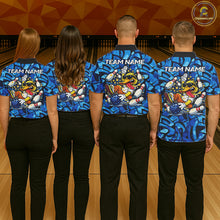 Load image into Gallery viewer, Funny Duck Bowling Polo, 1/4 Zip Shirts for Women Custom Blue graffiti pattern Team Bowling Jerseys NQS11603