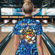 Load image into Gallery viewer, Funny Duck Bowling Polo, 1/4 Zip Shirts for Women Custom Blue graffiti pattern Team Bowling Jerseys NQS11603