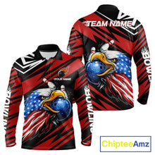 Load image into Gallery viewer, Custom Black and Red Camo American Flag Eagle Bowling shirts for men, patriotic bowling team shirts NQS11609