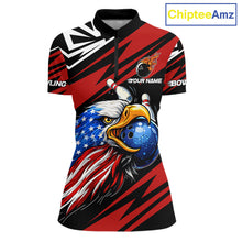 Load image into Gallery viewer, Custom Black and Red Camo American Flag Eagle Bowling shirts for Women, patriotic bowling team shirts NQS11609