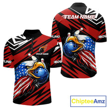 Load image into Gallery viewer, Custom Black and Red Camo American Flag Eagle Bowling shirts for men, patriotic bowling team shirts NQS11609