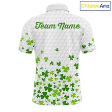 Load image into Gallery viewer, Custom Green shamrock pattern matching golf shirt for couples custom St. Patrick's day golf outfit NQS11610