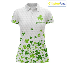 Load image into Gallery viewer, Custom Green shamrock pattern matching golf shirt for couples custom St. Patrick's day golf outfit NQS11610