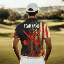 Load image into Gallery viewer, Flame Golf ball vintage American Flag Golf polo shirts for men Custom patriotic mens golf attire NQS9650