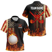 Load image into Gallery viewer, Flame Golf ball vintage American Flag Golf polo shirts for Kid Custom patriotic Kid golf attire NQS9650