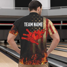 Load image into Gallery viewer, Vintage American Flag Flame Bowling Shirts For Men Custom Patriotic Mens Bowling Team Jersey NQS9651