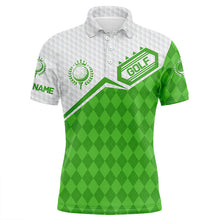 Load image into Gallery viewer, Mens golf polo shirts custom green argyle pattern white golf ball team golf attire for mens NQS7438