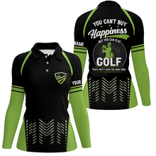 Load image into Gallery viewer, Green black womens golf polo shirts custom You can't buy happiness But you can play golf, golf outfits NQS7594