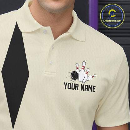 Personalized Retro Bowling Polo, 1/4 Zip Shirts For Men custom vintage bowling team jersey | Beige NQS11015