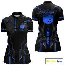 Load image into Gallery viewer, Black and Blue Bowling Polo, Quarter Zip Shirts For Women Custom Bowling Crown Team Jerseys Outfits NQS11221