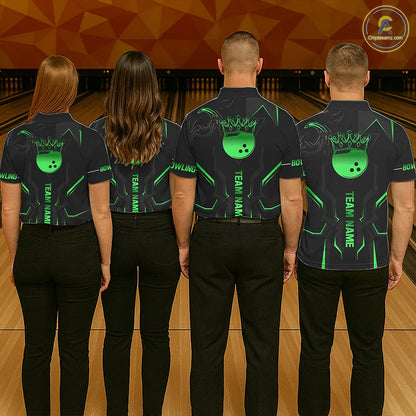 Black and Green Bowling Polo, Quarter Zip Shirts For Men Custom Bowling Crown Team Jerseys Outfits NQS11222