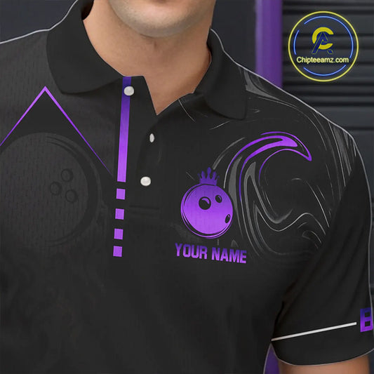 Black and Purple Bowling Polo, Quarter Zip Shirts For Men Custom Bowling Crown Team Jerseys Outfits NQS11223
