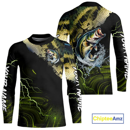 Personalized Largemouth Bass Fishing jerseys, Bass scales lightning thunder tournament fishing shirts NQS11226