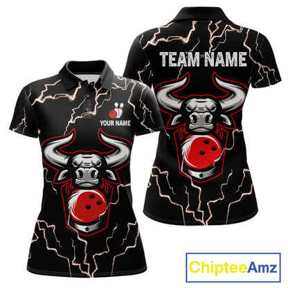 Bowling Bull Thunder Lightning Black & Red Bowling shirts for Women custom Bowling Team League Jersey NQS11417