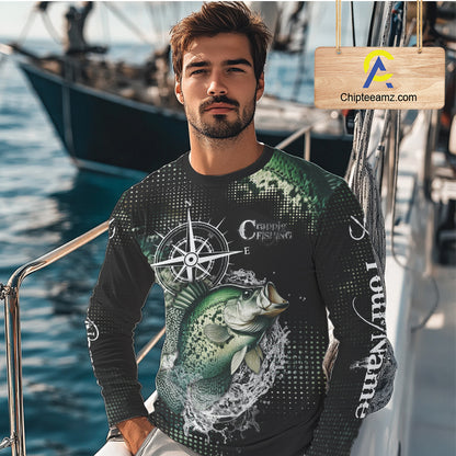 Custom Black and Green Crappie fishing scales compass Performance long sleeve Fishing Team Shirts NQS11727